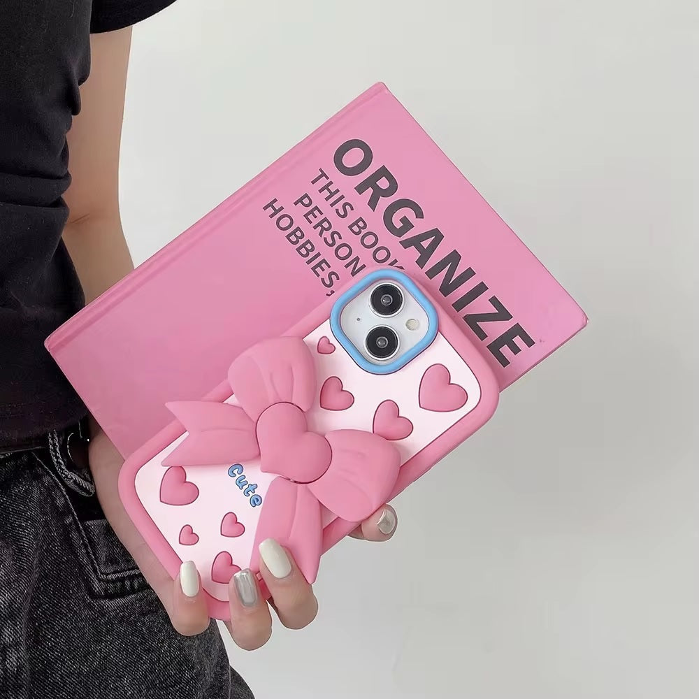 3D Cute Heart Butterfly Case Coquette Bowknot Folding Desktop Kick stand Case